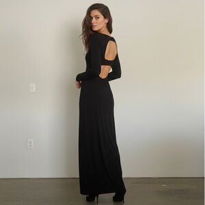 Milan Kiss Elegant Black Long Sleeve Column Dress Back Cut Out Size Large